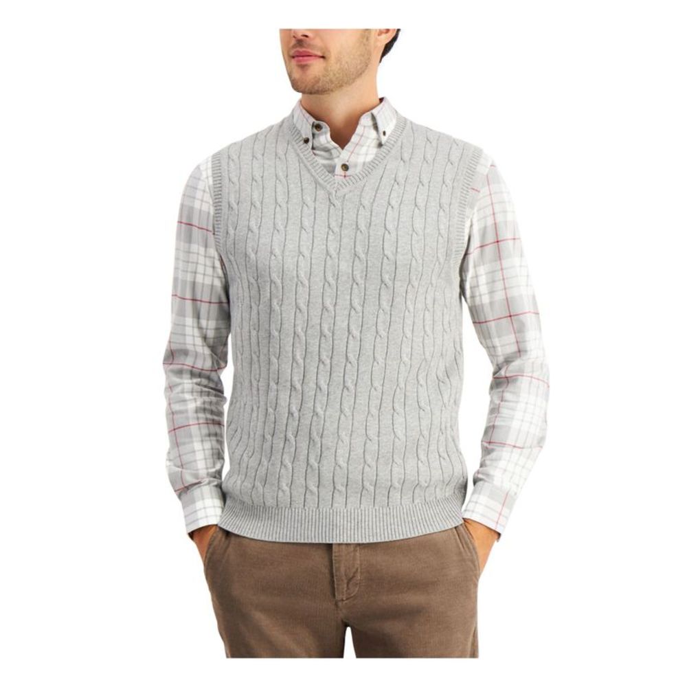 CLUBROOM Mens Gray Heather Sleeveless V Neck Sweater Vest M